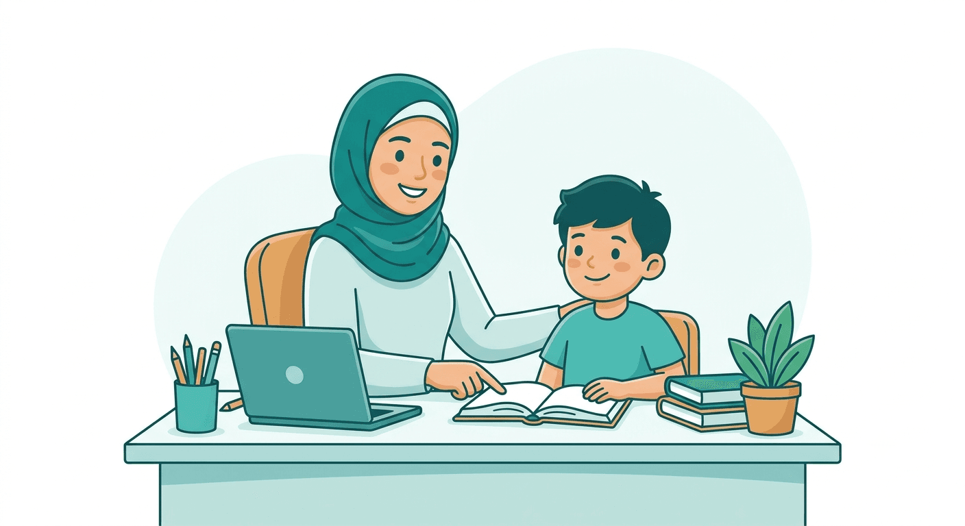 معلمة خصوصية تشرح الدرس لطالب بأسلوب مبسّط
